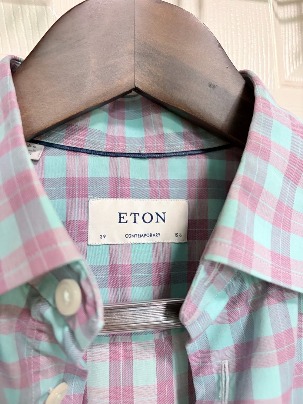 Eton Contemporary teal pink button down 15 1/2 neck